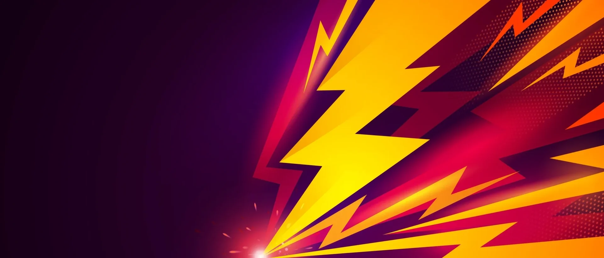 A yellow and red lightning bolt on top of a purple background.